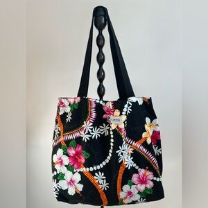 ALOHAS Black Floral Tote Bag
